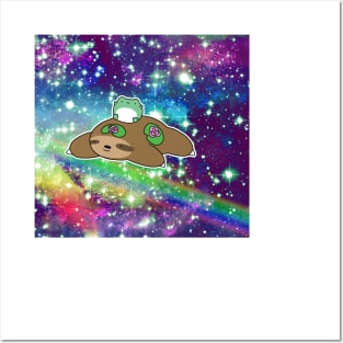 Lily Pad Sloth and Frog Rainbow Space Posters and Art